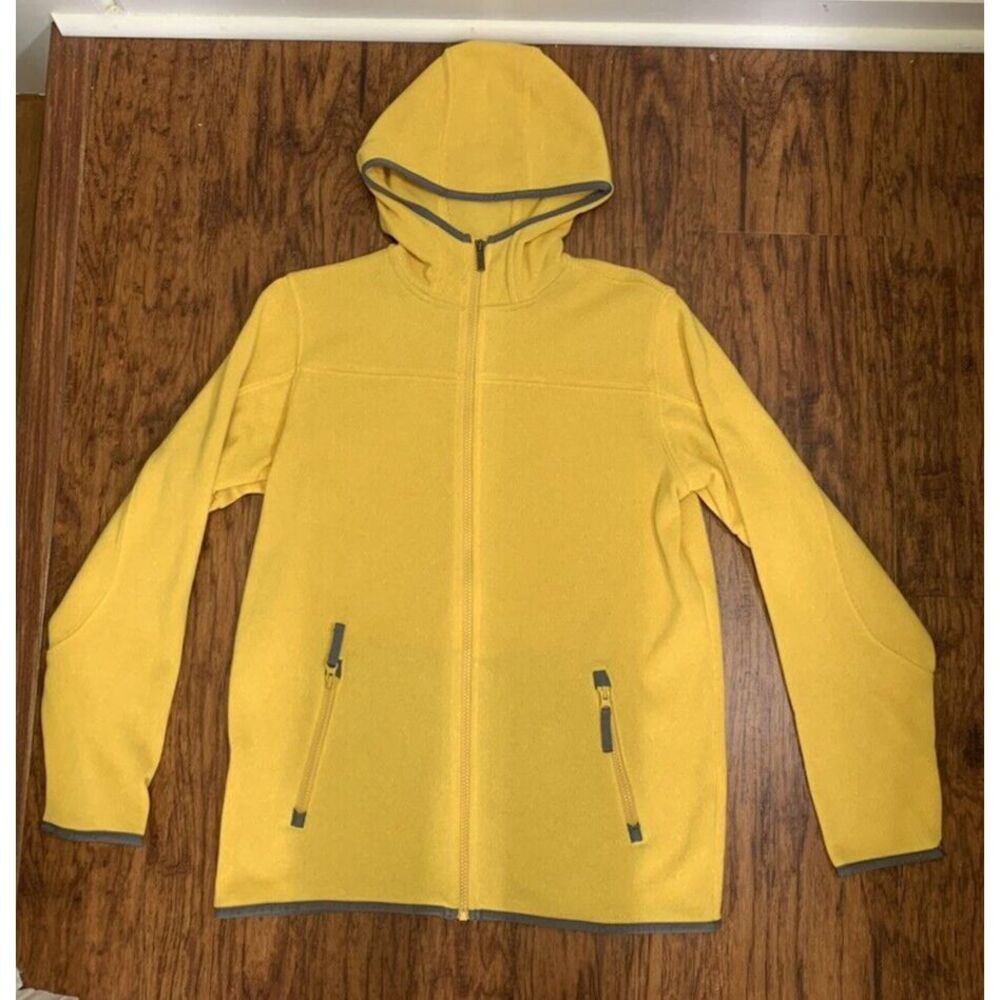 NWOT Lands'‎ End Jacket Kids Large 14-16 Full Zip Hooded Yellow Gray School
